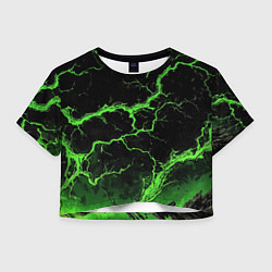 Футболка 3D укороченная женская Зеленая молния разлома, цвет: 3D-принт