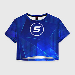 Футболка 3D укороченная женская Skillet blue poly, цвет: 3D-принт