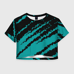 Футболка 3D укороченная женская The color is black and light blue, цвет: 3D-принт