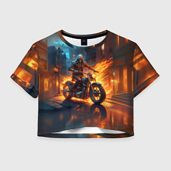 Футболка 3D укороченная женская Скелет байкер, цвет: 3D-принт
