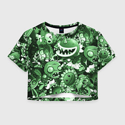 Футболка 3D укороченная женская Растения против зомби в зеленом цвете, цвет: 3D-принт