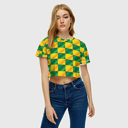 Футболка 3D укороченная женская Желтый и зеленый геометрический паттерн, цвет: 3D-принт — фото 2