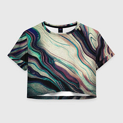 Футболка 3D укороченная женская Абстракция тёмные краски с текстурой, цвет: 3D-принт