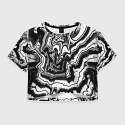 Футболка 3D укороченная женская Закрученные волны - чб абстракция, цвет: 3D-принт