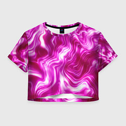 Футболка 3D укороченная женская Завихрения - оттенки розового и белого, цвет: 3D-принт