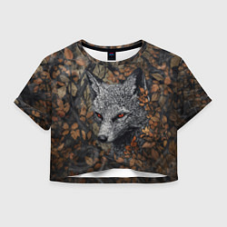 Футболка 3D укороченная женская Хищный серый лис, цвет: 3D-принт