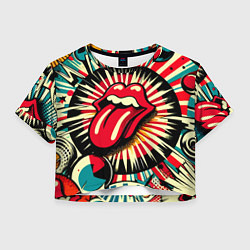 Футболка 3D укороченная женская Logo of the Rolling Stones - pop art, цвет: 3D-принт