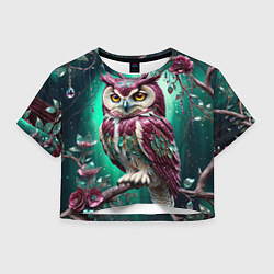 Футболка 3D укороченная женская Волшебная сова в самоцветном лесу, цвет: 3D-принт