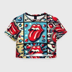 Футболка 3D укороченная женская Rolling Stones logo - pop art, цвет: 3D-принт