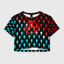 Футболка 3D укороченная женская Анархия человечки паттерн, цвет: 3D-принт