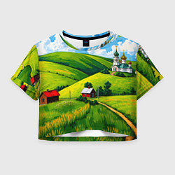 Футболка 3D укороченная женская Русская деревенька, цвет: 3D-принт
