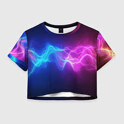 Футболка 3D укороченная женская Звуковая волна неоновый узор, цвет: 3D-принт