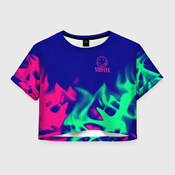 Футболка 3D укороченная женская Nirvana fire neon, цвет: 3D-принт