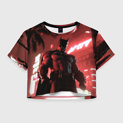 Футболка 3D укороченная женская Бэтмен красный ночной город, цвет: 3D-принт