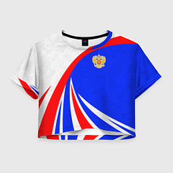 Футболка 3D укороченная женская Герб России - цвета флага, цвет: 3D-принт