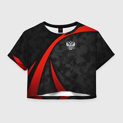 Женский топ Герб России - черный камуфляж