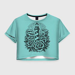 Футболка 3D укороченная женская Маяк и розы, цвет: 3D-принт