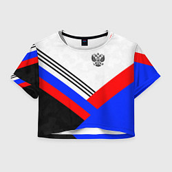 Футболка 3D укороченная женская Герб России - минимализм, цвет: 3D-принт
