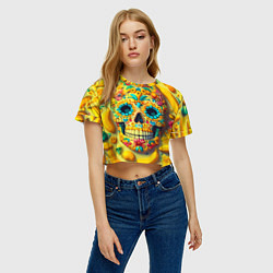 Футболка 3D укороченная женская Красочный летний паттерн с черепом - нейроарт, цвет: 3D-принт — фото 2