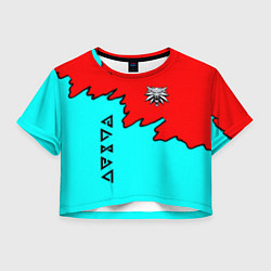 Футболка 3D укороченная женская Ведьмак краски логотип, цвет: 3D-принт