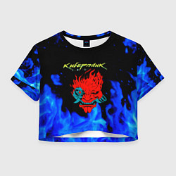 Футболка 3D укороченная женская Киберпанк голубой огонь, цвет: 3D-принт