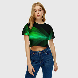 Футболка 3D укороченная женская Неоновая зеленая абстракция на черном фоне, цвет: 3D-принт — фото 2