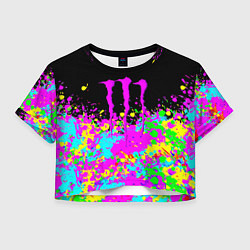 Футболка 3D укороченная женская Monster energy краски неоновые, цвет: 3D-принт