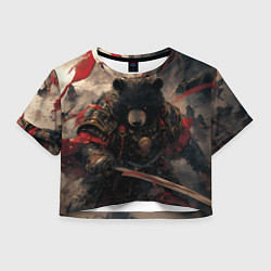 Футболка 3D укороченная женская Самурай медведь, цвет: 3D-принт