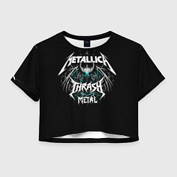 Футболка 3D укороченная женская Metallica group - thrash metal style, цвет: 3D-принт
