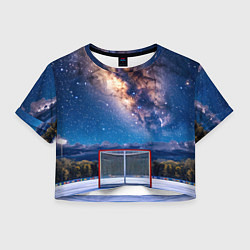 Футболка 3D укороченная женская Хоккейные ворота в ночи, цвет: 3D-принт