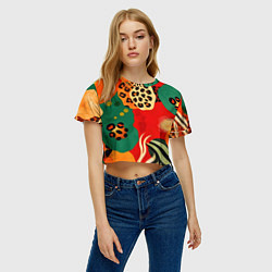 Футболка 3D укороченная женская Анималистичный африканский паттерн, цвет: 3D-принт — фото 2