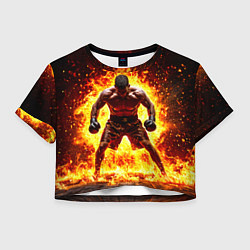 Футболка 3D укороченная женская Боксер в огне, цвет: 3D-принт