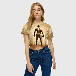 Футболка 3D укороченная женская Боксер на бежевом, цвет: 3D-принт — фото 2