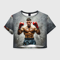 Футболка 3D укороченная женская Боксер на сером, цвет: 3D-принт