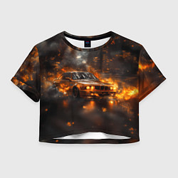 Футболка 3D укороченная женская БМВ в огне, цвет: 3D-принт