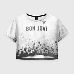 Футболка 3D укороченная женская Bon Jovi - white gradient посередине, цвет: 3D-принт