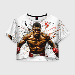 Футболка 3D укороченная женская Мухаммед Али на белом, цвет: 3D-принт