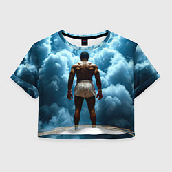 Футболка 3D укороченная женская Мухаммед Али в синем дыму, цвет: 3D-принт