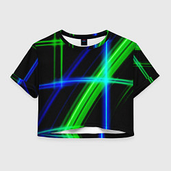 Футболка 3D укороченная женская Color blue black green, цвет: 3D-принт