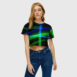 Футболка 3D укороченная женская Color blue black green, цвет: 3D-принт — фото 2