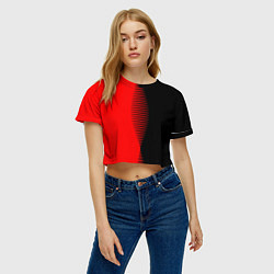 Футболка 3D укороченная женская Чёрно-красный пополам с переходом, цвет: 3D-принт — фото 2