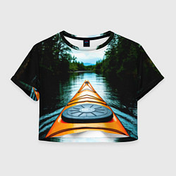 Футболка 3D укороченная женская На байдарке в лесу, цвет: 3D-принт