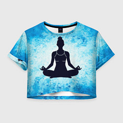 Футболка 3D укороченная женская Йога на синем, цвет: 3D-принт