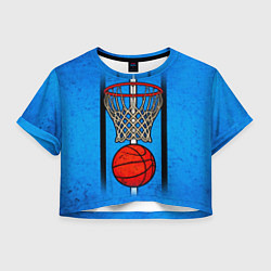 Футболка 3D укороченная женская Кольцо с баскетбольным мячом на синем, цвет: 3D-принт