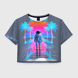 Футболка 3D укороченная женская Пальмы в космосе - вапорвейв космонавт, цвет: 3D-принт