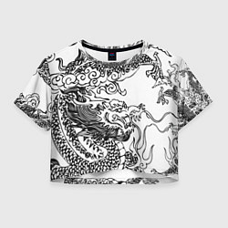 Футболка 3D укороченная женская Татуировка дракона на белом, цвет: 3D-принт