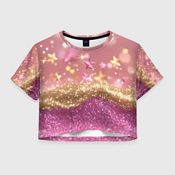 Женский топ Розовые и золотые звездочки с блестками