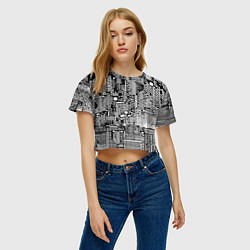 Футболка 3D укороченная женская Чёрно-белые абстракция точки полоски, цвет: 3D-принт — фото 2