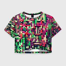 Футболка 3D укороченная женская Зелёно-розовый геометричные фигуры, цвет: 3D-принт