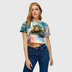 Футболка 3D укороченная женская Русский медведь военный в лесу, цвет: 3D-принт — фото 2